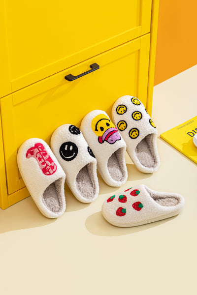 Fun Cute Print Illustrated Comfort Cozy Plush Fluffy Fur Slip On Cushion Slippers