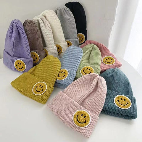 Casual Pastel Tones Yellow Smile Happy Face Beanie