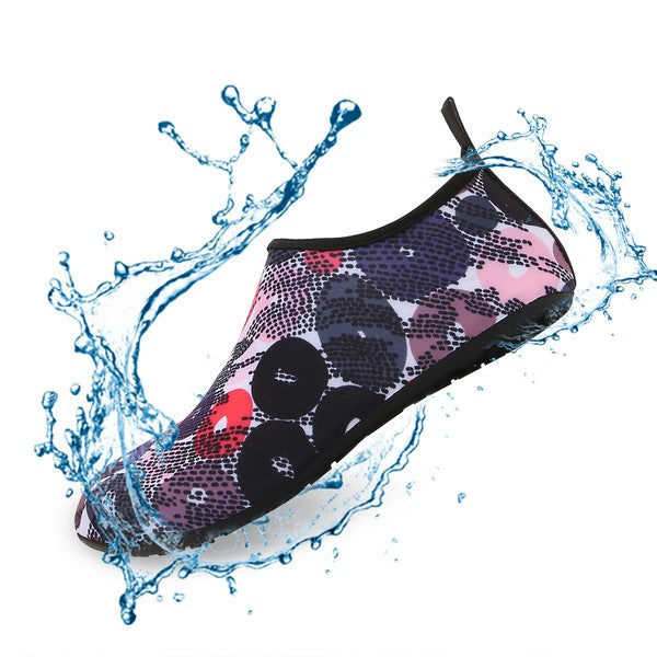 Men and Women a Slip On Barefoot Quick-Dry Beach Aqua Yoga Water Shoes (Pebble/Navy Red)