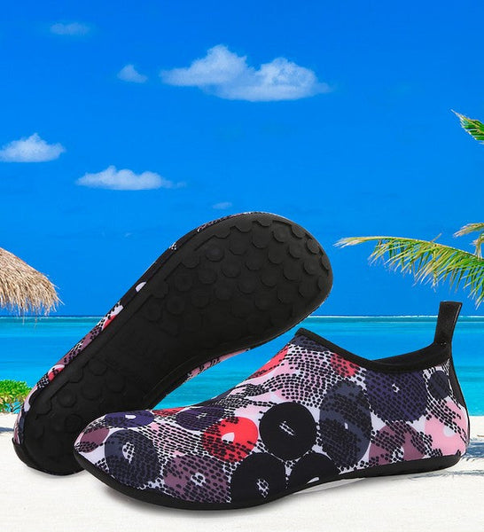 Men and Women a Slip On Barefoot Quick-Dry Beach Aqua Yoga Water Shoes (Pebble/Navy Red)