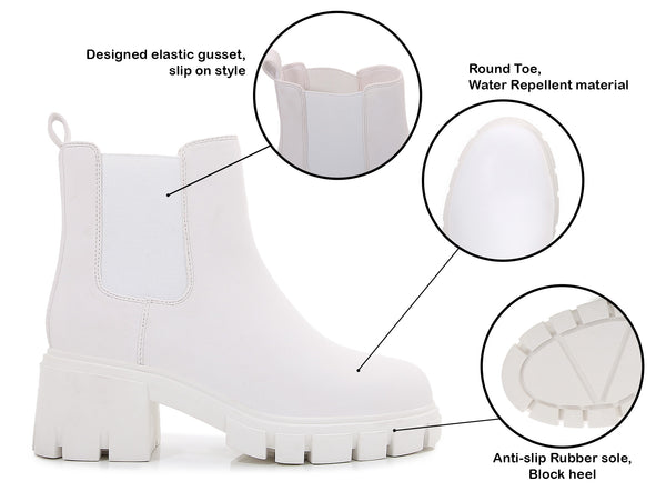 Women Matte Suede Chunky Platform Chelsea Boots Ankle Booties with Elastic Gussets