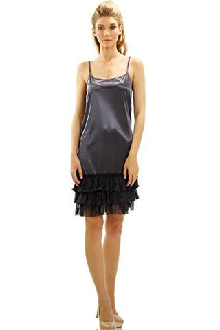 Women's Satin Full Slip Dress with Sheer Ruffles - Shop Lev