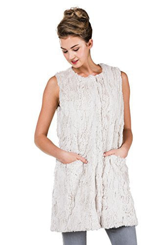 Women's Faux Fur Long Vest with Pocket on the Front - Shop Lev