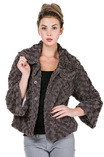 Women's Faux Fur Rosette Jacket with Handmade Corsage - Shop Lev