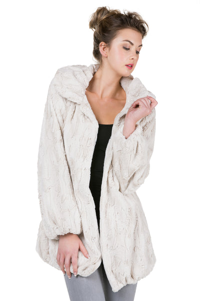 Women's Faux Fur Jacket with Faux Leather Belt - Shop Lev
