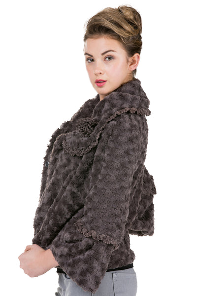 Women's Faux Fur Rosette Jacket with Handmade Corsage - Shop Lev