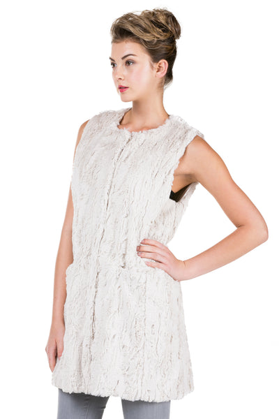 Women's Faux Fur Long Vest with Pocket on the Front - Shop Lev