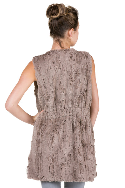 Women's Faux Fur Long Vest with Pocket on the Front - Shop Lev