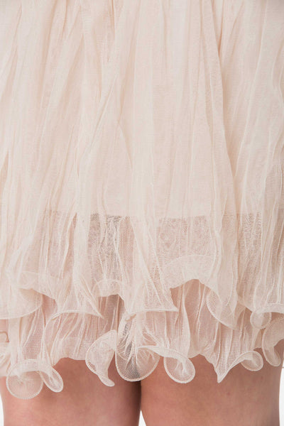 Embossed Lace Midi Dress with Crinkled Mesh Skirt - Shop Lev