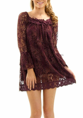 Women's Lace Mesh See-through Long Sleeve Dress - Shop Lev