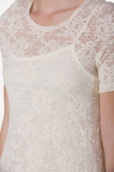 Lace Short Sleeve Dress with Mesh Slip - Shop Lev