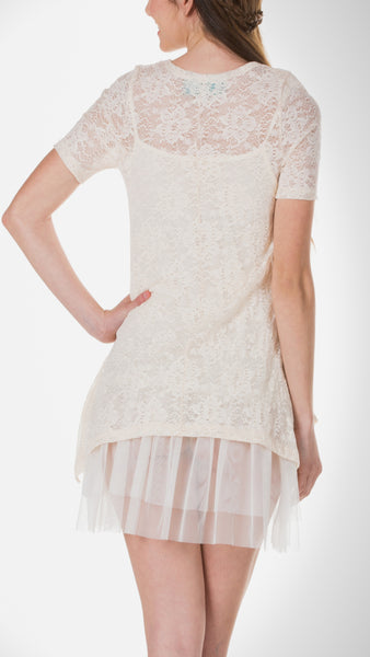 Lace Short Sleeve Dress with Mesh Slip - Shop Lev