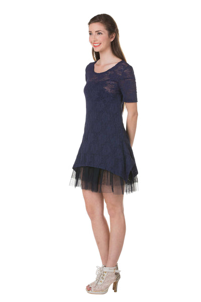 Lace Short Sleeve Dress with Mesh Slip - Shop Lev