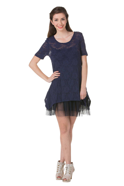 Lace Short Sleeve Dress with Mesh Slip - Shop Lev
