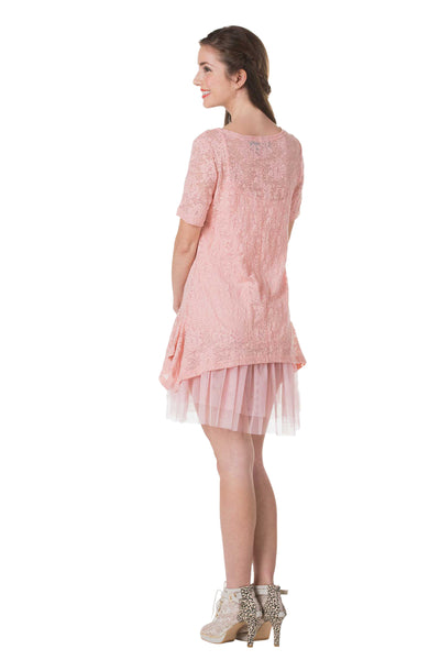 Lace Short Sleeve Dress with Mesh Slip - Shop Lev