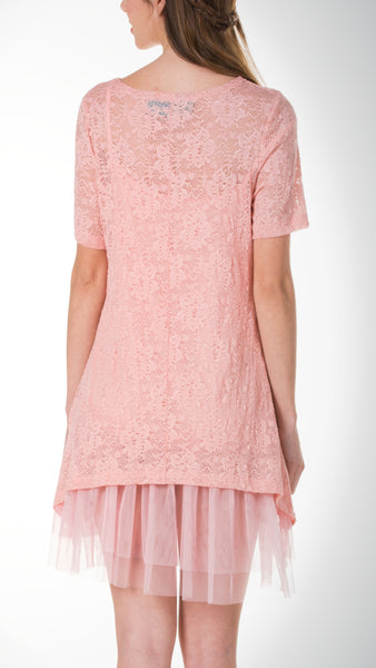 Lace Short Sleeve Dress with Mesh Slip - Shop Lev