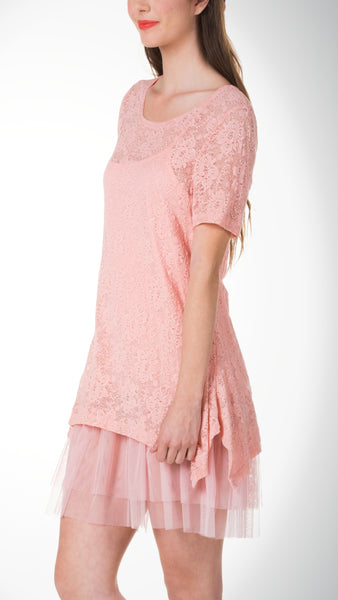 Lace Short Sleeve Dress with Mesh Slip - Shop Lev