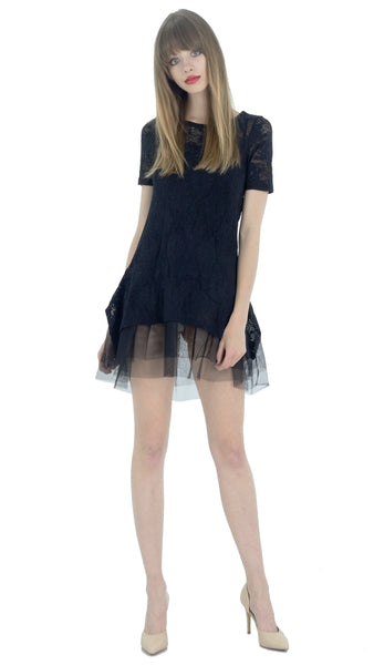 Lace Short Sleeve Dress with Mesh Slip - Shop Lev