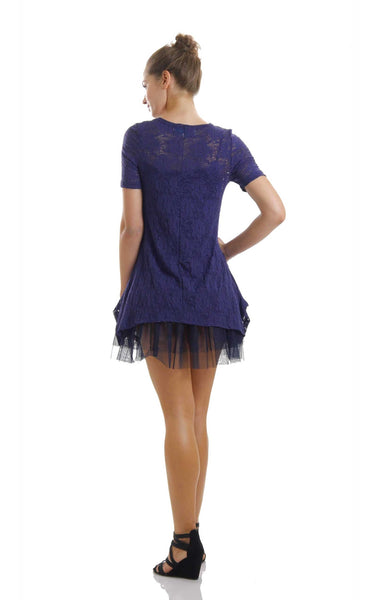 Lace Short Sleeve Dress with Mesh Slip - Shop Lev