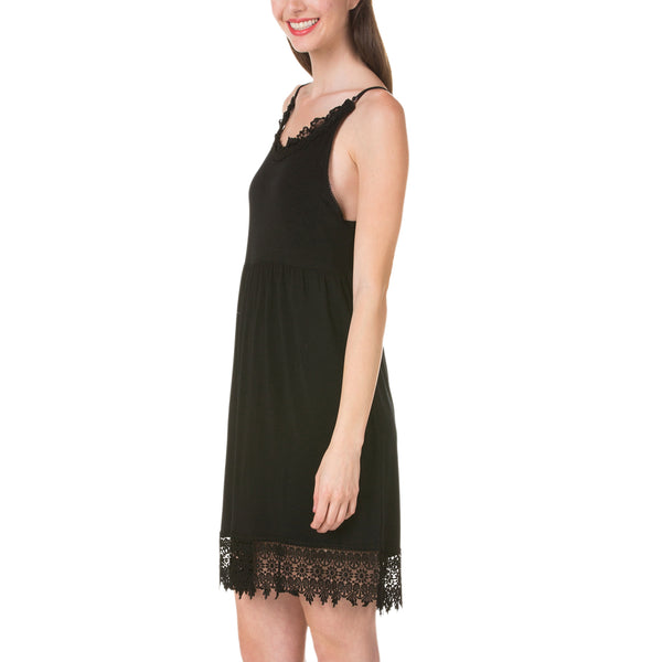 Modal Flare Lace Trim Slip Dress with Adjustable Straps - Shop Lev