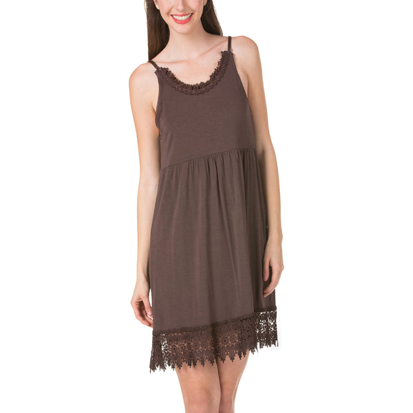 Modal Flare Lace Trim Slip Dress with Adjustable Straps - Shop Lev