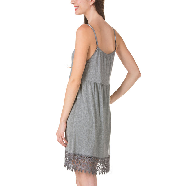 Modal Flare Lace Trim Slip Dress with Adjustable Straps - Shop Lev