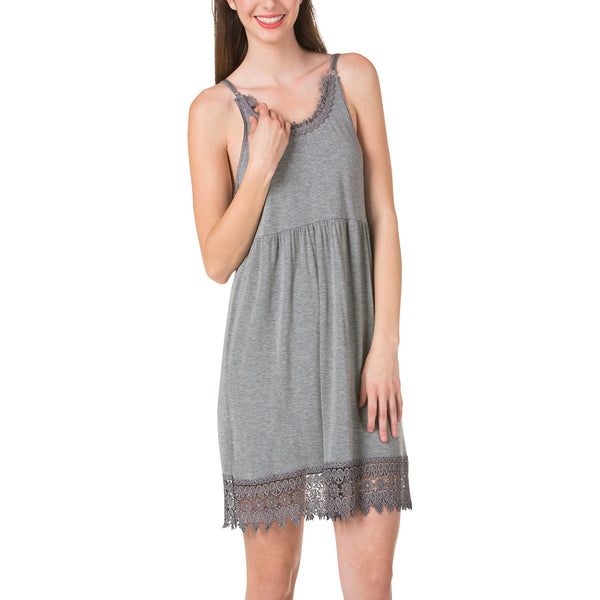 Modal Flare Lace Trim Slip Dress with Adjustable Straps - Shop Lev