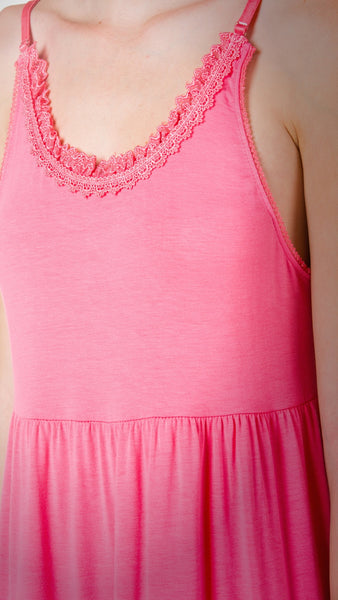 Modal Flare Lace Trim Slip Dress with Adjustable Straps - Shop Lev