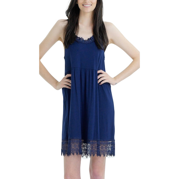 Modal Flare Lace Trim Slip Dress with Adjustable Straps - Shop Lev