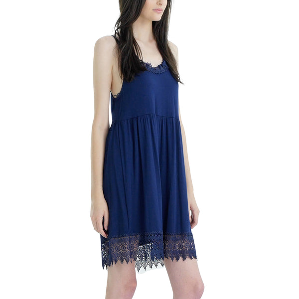 Modal Flare Lace Trim Slip Dress with Adjustable Straps - Shop Lev