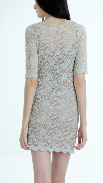 Sheer Lace Bodycon Quarter Sleeve Tunic Dress - Shop Lev