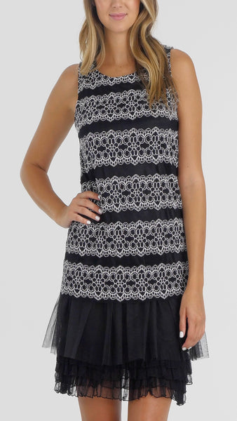 Stripe Lace Dress with Mesh Bottom - Shop Lev