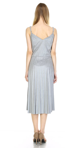 V Neck Swede Pleated Dress - Shop Lev