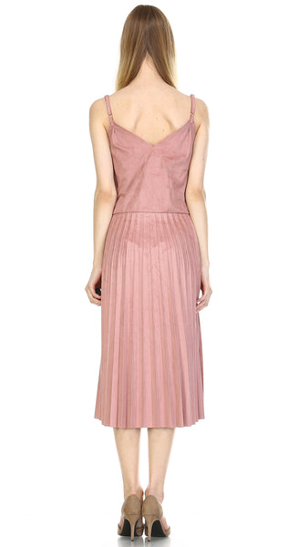 V Neck Swede Pleated Dress - Shop Lev