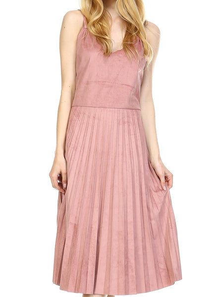 V Neck Swede Pleated Dress - Shop Lev