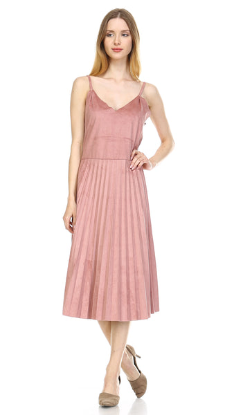 V Neck Swede Pleated Dress - Shop Lev