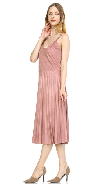 V Neck Swede Pleated Dress - Shop Lev