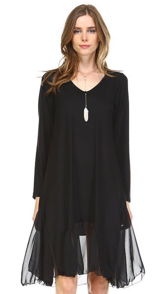 Bottom Scooped Long Sleeve Tunic Dress - Shop Lev