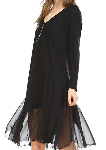 Bottom Scooped Long Sleeve Tunic Dress - Shop Lev