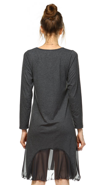 Bottom Scooped Long Sleeve Tunic Dress - Shop Lev