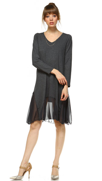 Bottom Scooped Long Sleeve Tunic Dress - Shop Lev