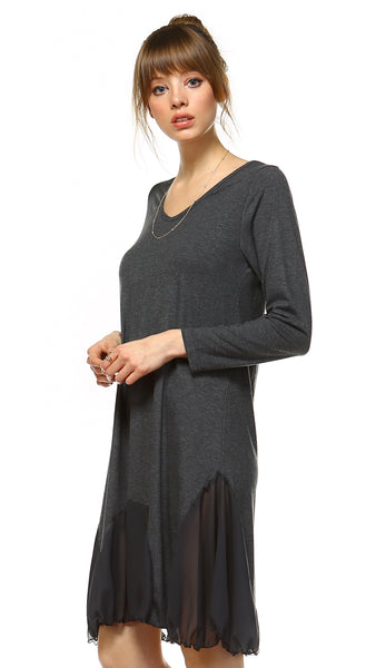 Bottom Scooped Long Sleeve Tunic Dress - Shop Lev