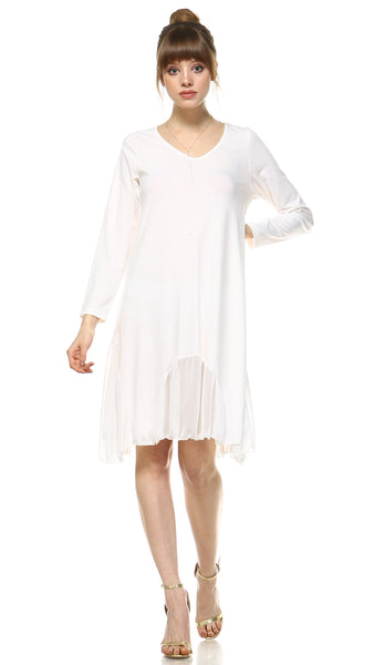 Bottom Scooped Long Sleeve Tunic Dress - Shop Lev