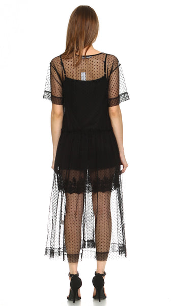 Women polka dot summer mesh dress (BLACK, SMALL) - Shop Lev