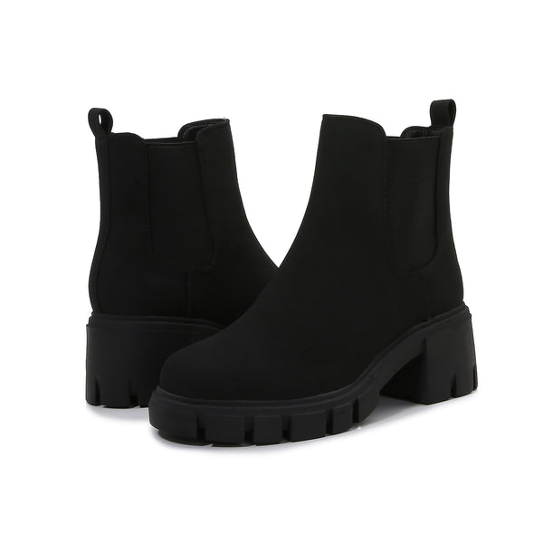 Women Matte Suede Chunky Platform Chelsea Boots Ankle Booties with Elastic Gussets