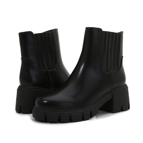 Women PU Leather Chunky Platform Chelsea Boots Zip Up Ankle Booties