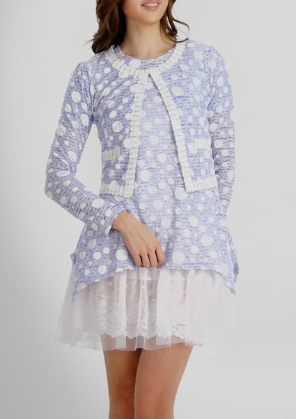 Destroyed Polka Dot Short Jacket with Lace Trim - Shop Lev