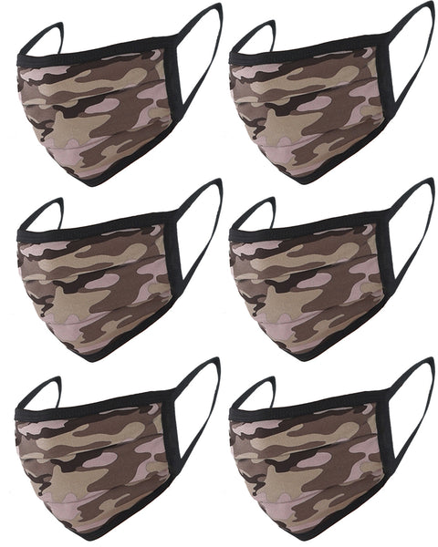 6 Pack Camo Print Washable Cotton Face Mask