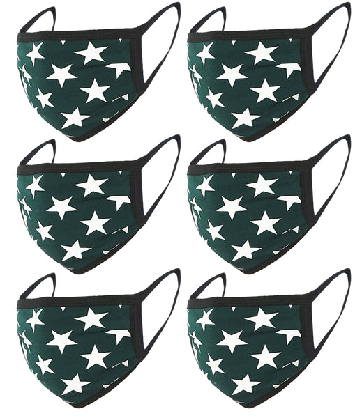 6 Pack Star Print Washable Cotton Face Mask