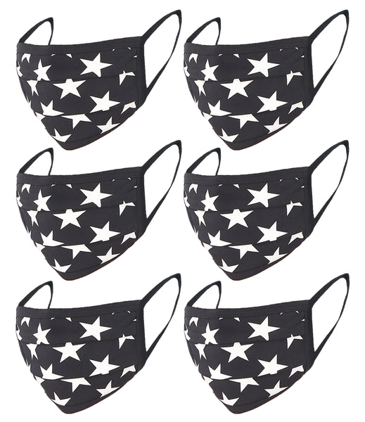 6 Pack Star Print Washable Cotton Face Mask